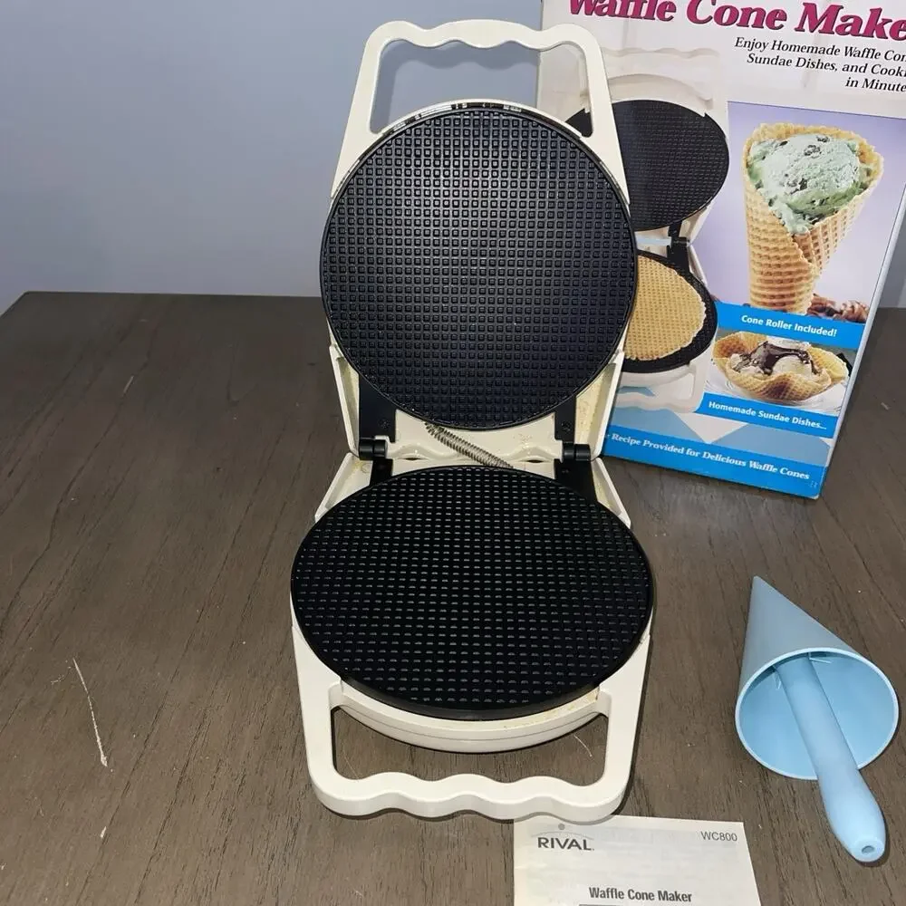 Rival Waffle Cone Maker Model WC800 01 WT White w/ Cone Roller